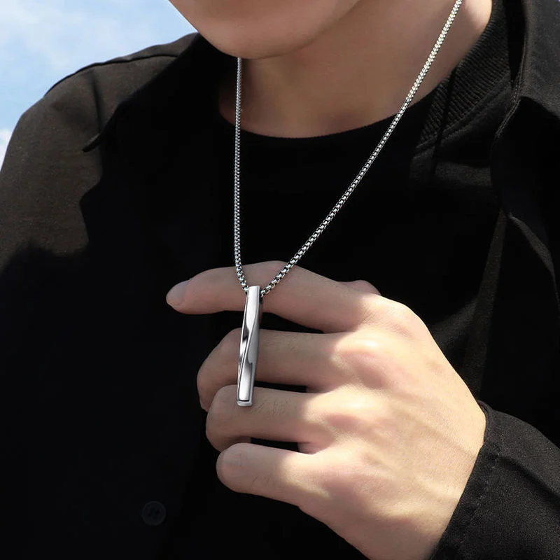 

2021 Fashion New Black Rectangle Pendant Necklace Men Trendy Simple Stainless Steel Chain Jewelry Gift Hip Hop Jewelry