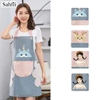 Женский фартук, милый мультяшный домашний кухонный фартук, регулируемые ремешки, водонепроницаемые, большие карманы, Коралловое бархатное полотенце для рук, без рукавов