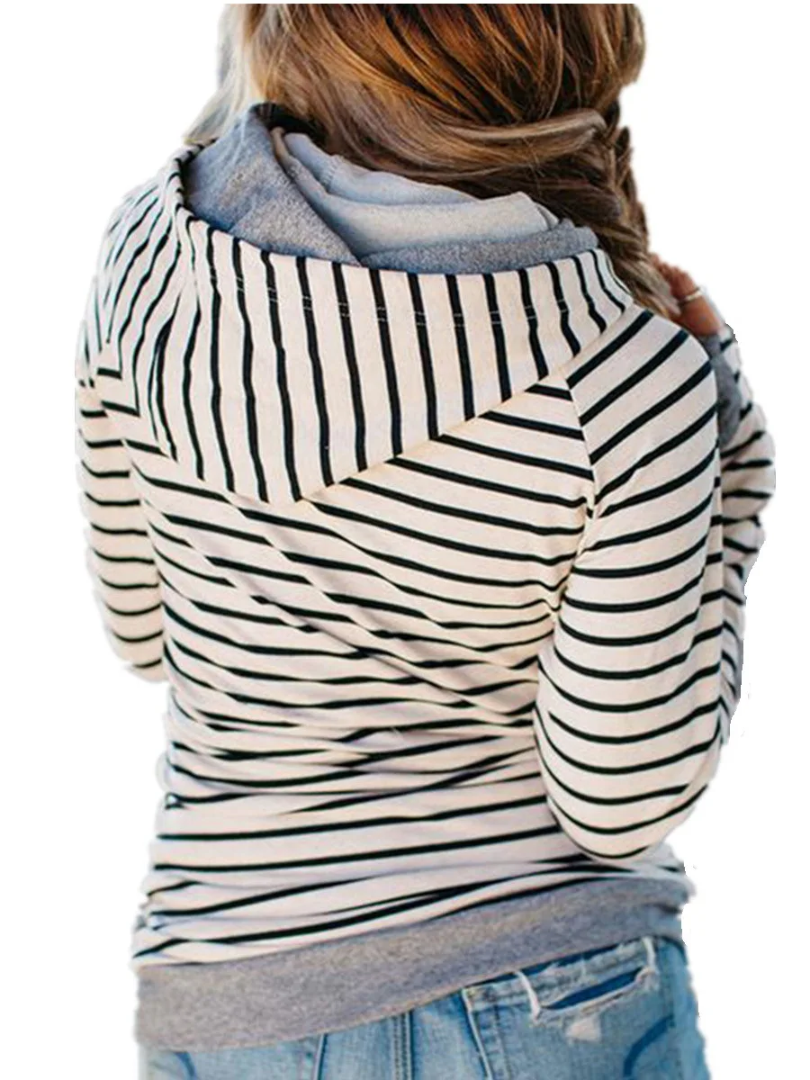 

Women's 2020 Striped Contrasting Color Stitching Zipper Hooded Drawstring Sweater Hoodies(High Top Quality)Up to 50%OFF