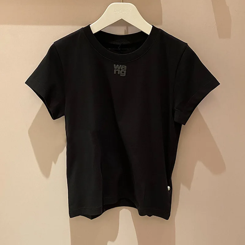 

Hoge Kwaliteit Vrouwen Lente En Zomer Nieuwe Brief Afdrukken Alle-Match Slanke Korte Mouwen T-shirt Katoen Crop Tops