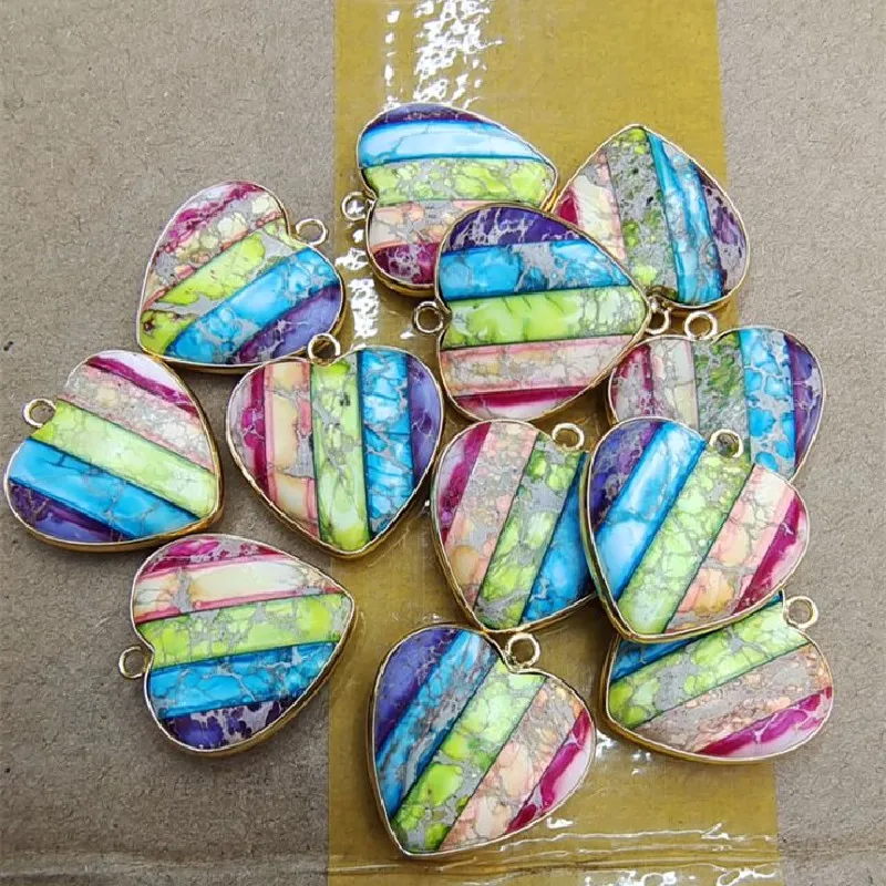 

2PCS Nature Imperial Jasper Stone Pendants Heart Shape Size 20MM Wholesale Free Shipping China Hubei Material Natural Minel
