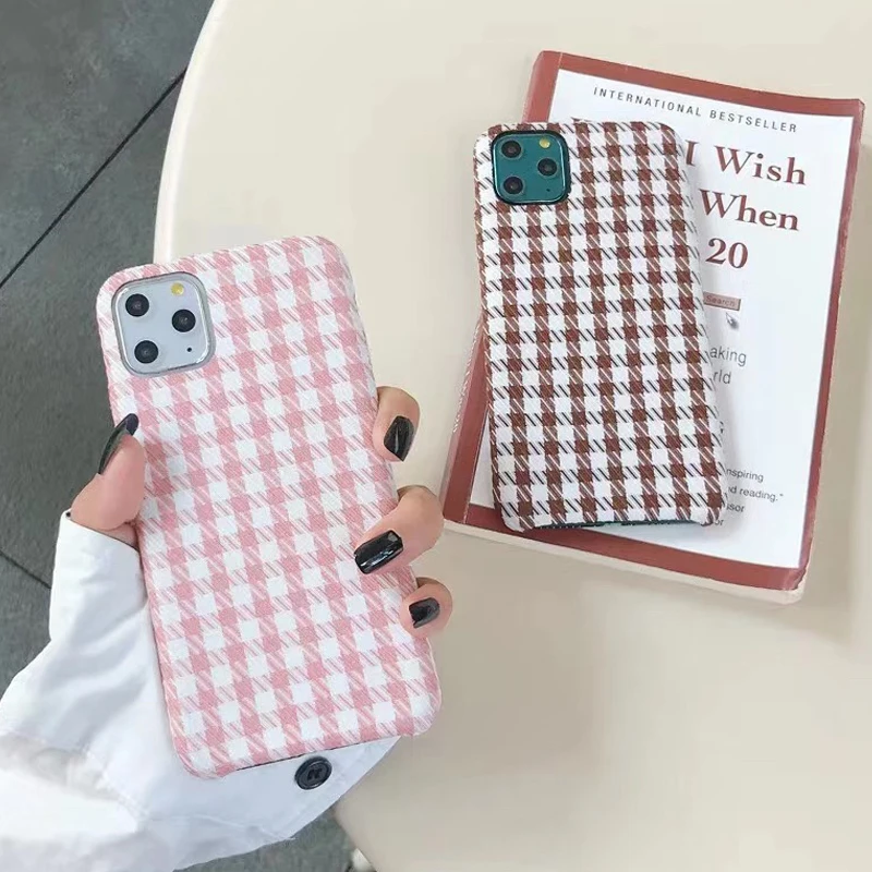 Retro Grid Warm Fuzzy Phone Cases For iPhone 11 Pro Max XS X XR 7 8 Plus Case Fashion Plaid Fabric Lattice Pattern Cloth Cover | Мобильные