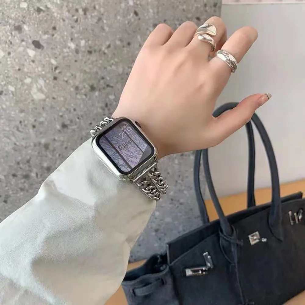 Металлический браслет с двойной цепочкой для Apple watch band 44 мм 40 Iwatch 42 мм/38 series 54 3 se