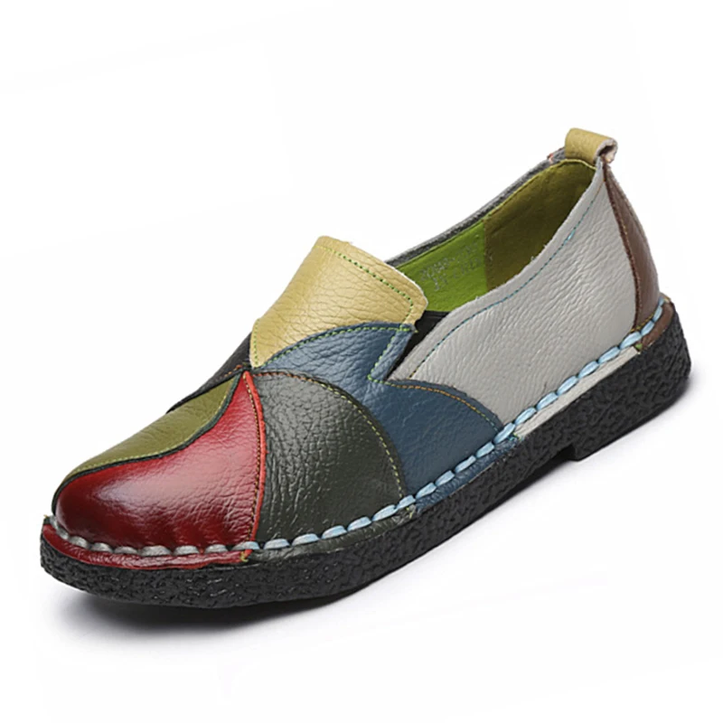 

Female Comfort Shoes PU Leather Flats Women Leather Loafers Slip on Sewing Flat Shoes Platform Ladies Patchwork Fashion Casual