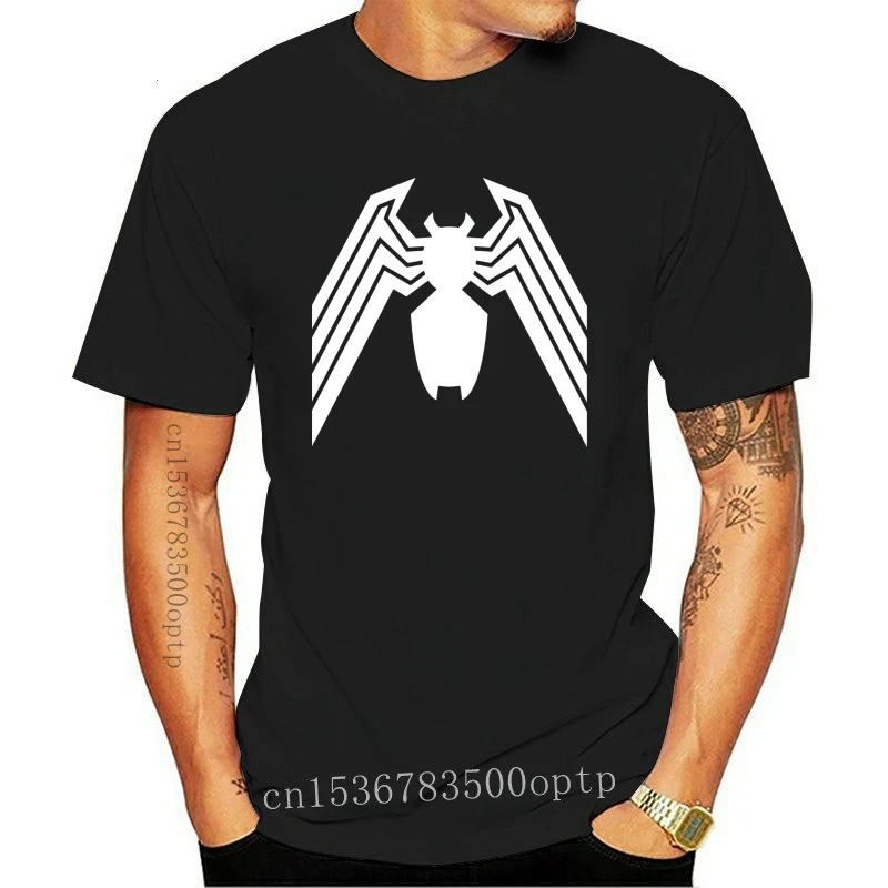

New Venom Logo T Shirt Men Black White Clothes Cotton Tshirt O Neck Tops Hip Hop T-shirt Spider Printed Clothing