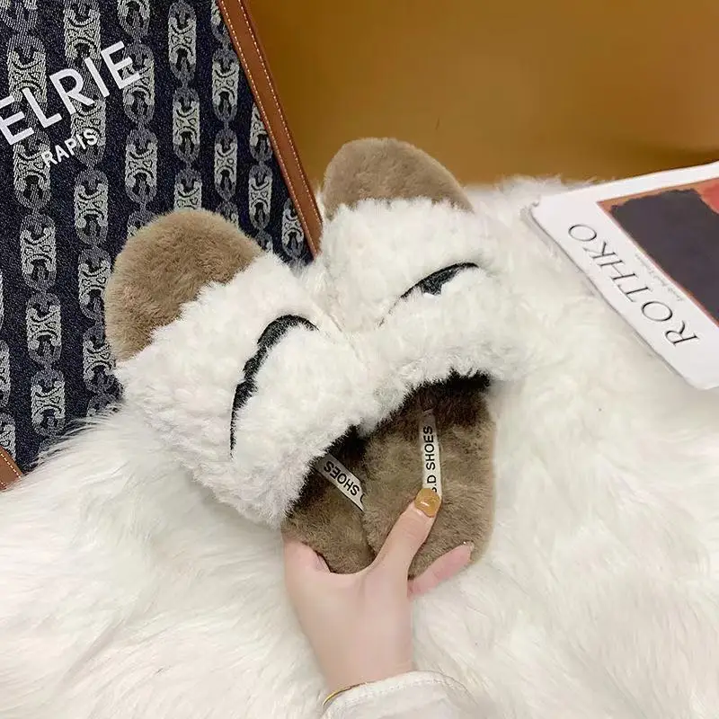 

Women Slippers Lamb wool Ladies Slip On Winter Fluffy Fuzzy Indoor Luxury Anti-Slip Wear-Resistant Warmth Home Slippers Women
