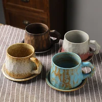 coarse pottery coffee cup with plate retro fast espresso cup creative large capacity mug 300ml