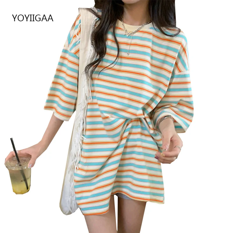 

Harajuku Women Tshirts Striped Oversized Female T Shirt Casual Tops Summer Short Sleeve Woman T-shirts Streetwear Lady Tee Tops