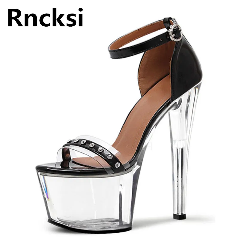 

Rncksi весенние женские туфли для танца на шесте, сексуальные сандалии с ремешком на щиколотке, Свадебная вечеринка, сандалии на высоком каблуке 17 см, обувь на платформе 7 см