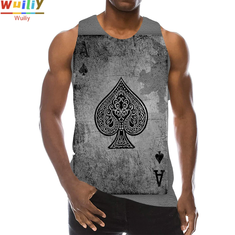 

Poker Tank Tops For Men Summer Spade Ace Card Graphic 3D Print Sleeveless Sport Gym Tops Novelty Beach Hip Hop Vest