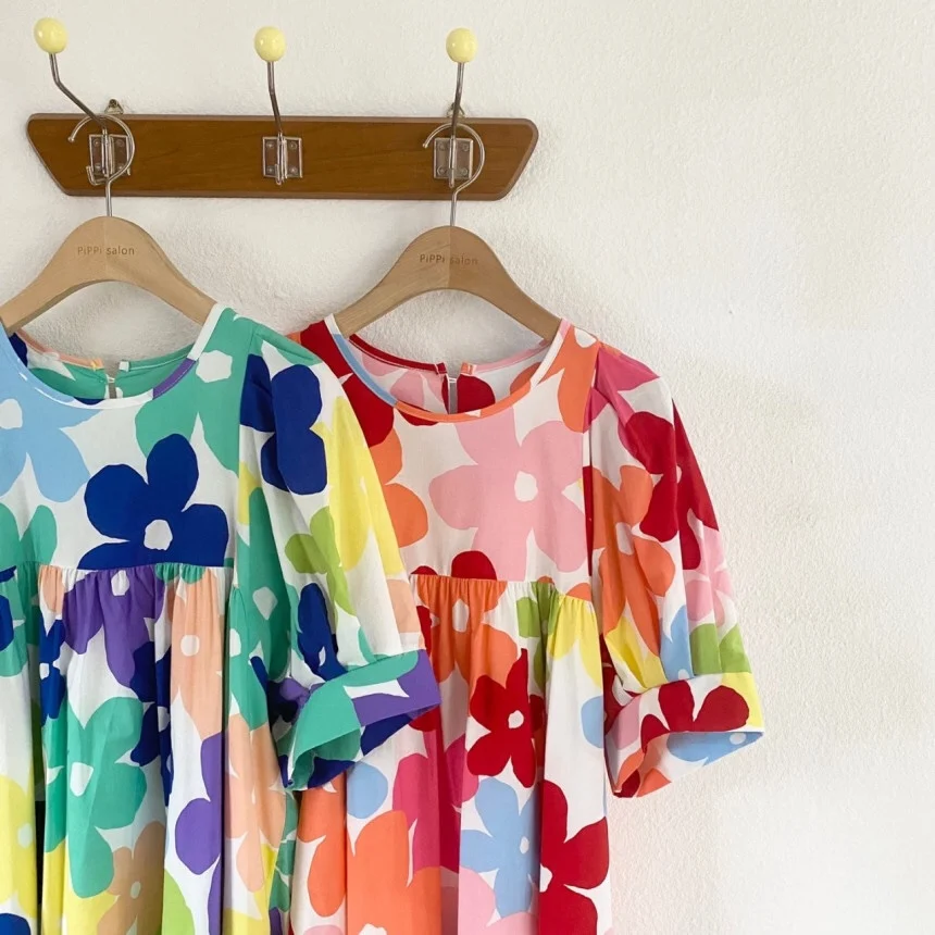 

Spring And Summer Women's Clothing Sweet Bohemian Holiday Casual Vestidos Flower Fashion Print Short Sleeved Loose Dress