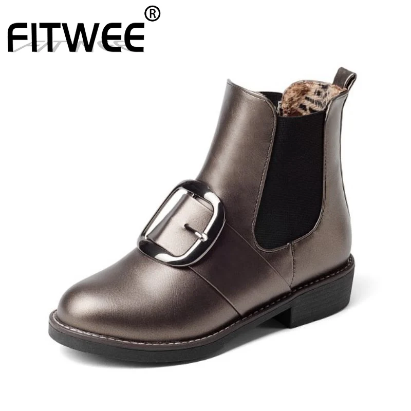 FITWEE ботильоны зимние женские теплые сапоги из меха разноцветная обувь Модные