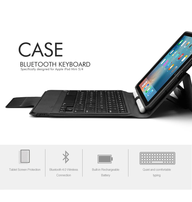 [Новинка] 4,0 Беспроводная bluetooth-клавиатура для iPad mini 4/5, кожаный чехол Премиум+ все в дизайне+ 7 цветов подсветки
