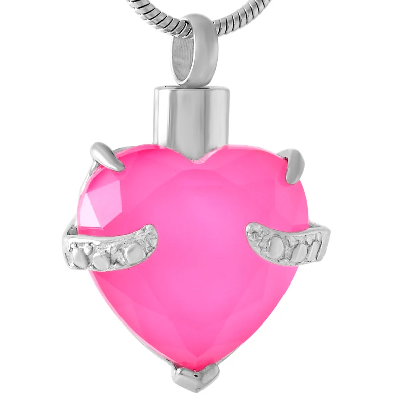pink Сердце форма хрусталь камень кулон с пеплом ожерелье s Нержавеющая сталь ожерелье с кремационной урной Keepsake ювелирные изделия с наполнением комплект - Окраска металла: pink