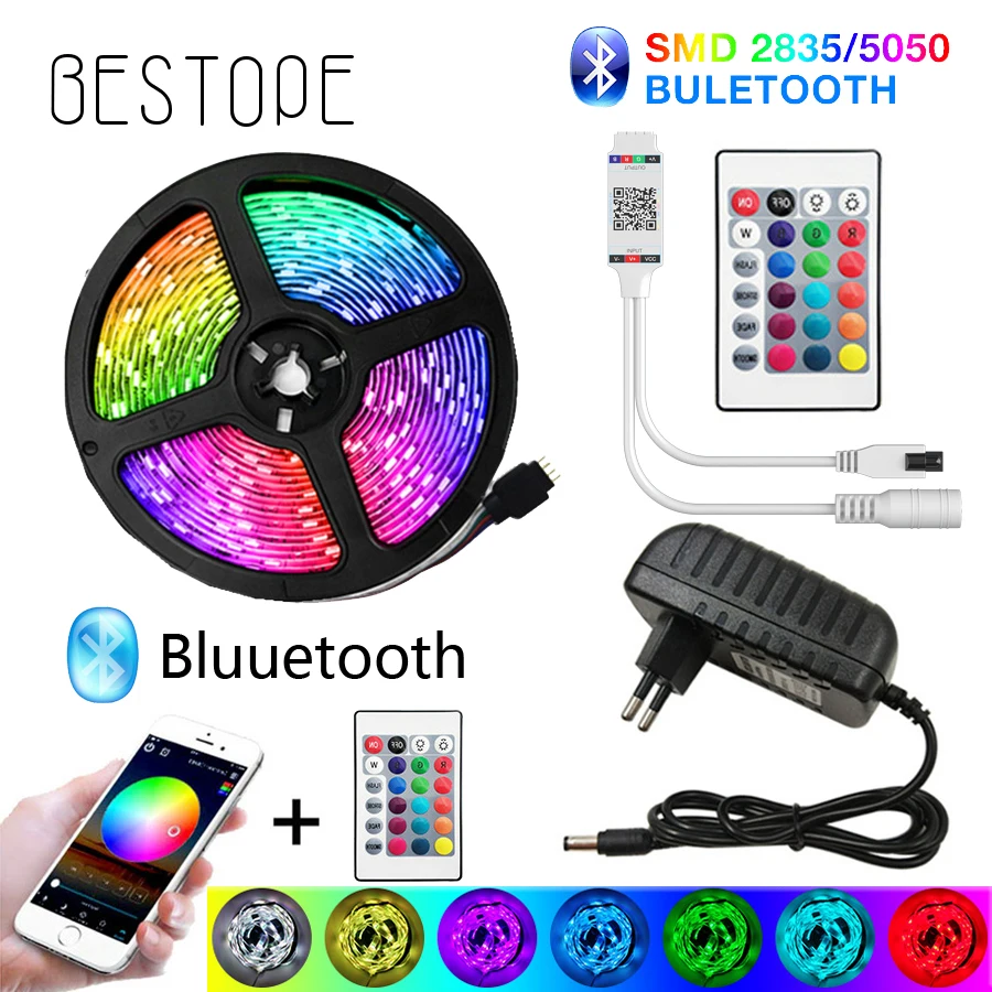 

luces led Bluetooth LED Strip Lights 20M RGB 5050 SMD Flexible Ribbon Waterproof RGB LED Light 5M 10M Tape Diode DC 12V