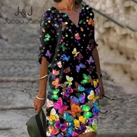 gentillove all match oversized half sleeve v neck printing loose women casual vintage spring autumn beach dresses vestidos