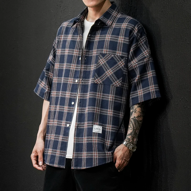 Рубашка мужская с коротким рукавом клетчатая сорочка кроя slim fit для отдыха