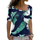 40 # женские футболки, повседневный спортивный костюм с короткими рукавами с принтом свободный крой пляжное Стиль Футболка асимметричного пояс летний топ Рубашка Женская