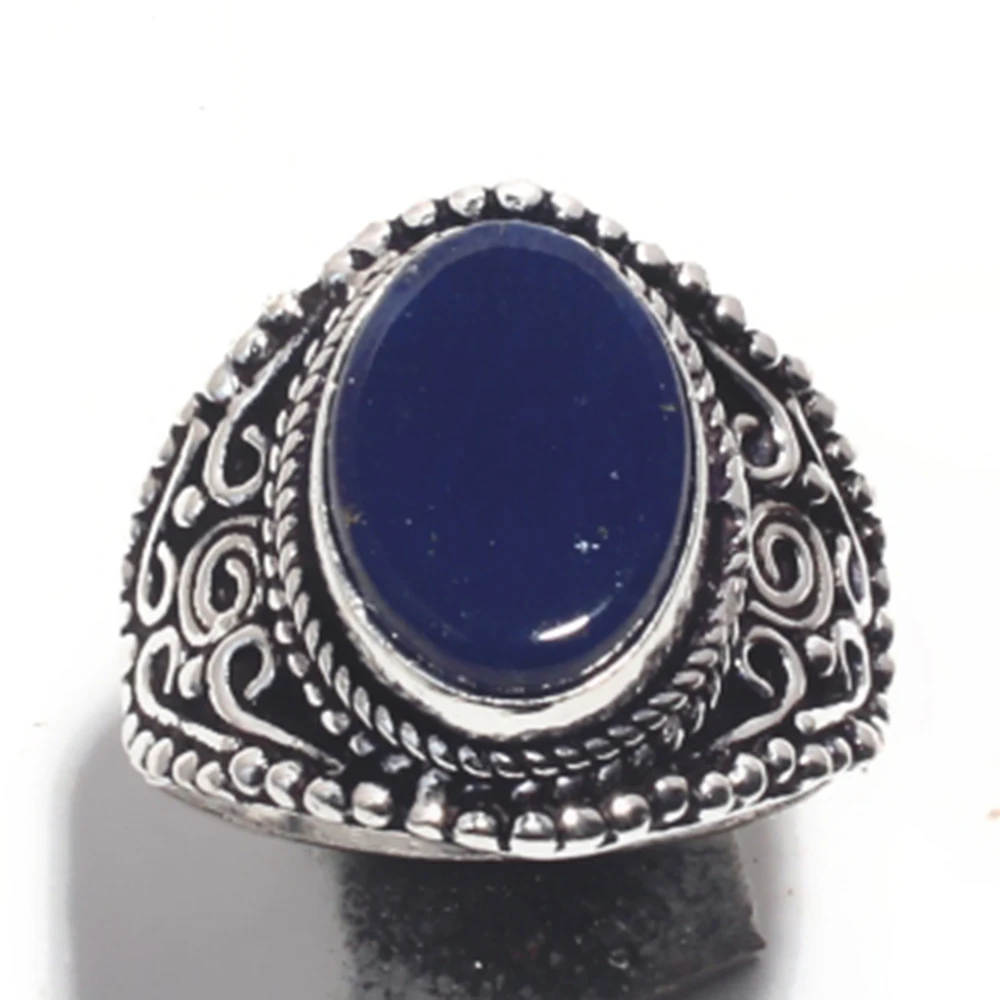 

Genuine Lapis Lazuri Ring Silver Overlay over Copper , Hand Made Women Jewelry gift , USA Size : 8