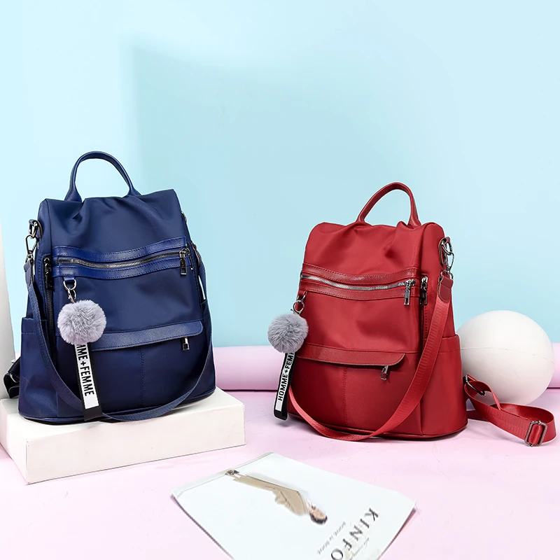 new fashion girl backpack waterproof anti-theft Nylon simple college wind bag youth Fashion Plush Ball Pendant Lady | Багаж и сумки