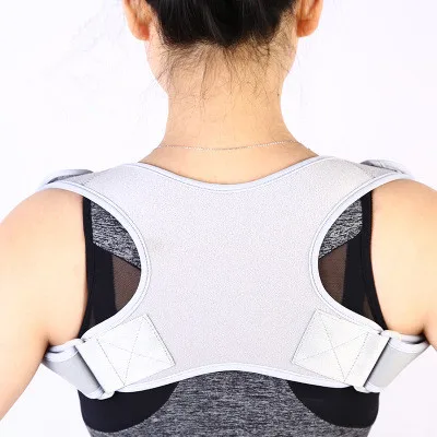 Серый Adjustable Back Posture Corrector Clavicle Spine Back Shoulder Lumbar Brace Support Belt Posture Correction Prevents Slouching - Цвет: Серый