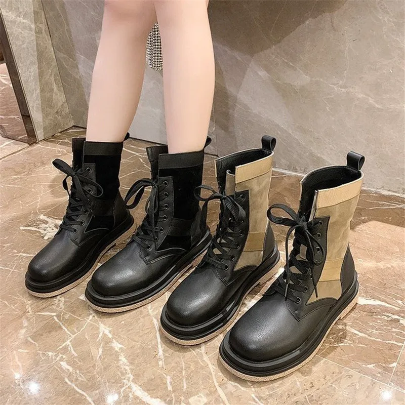 

Female 2021 Fashion Autumn Winter Motorcycle Boots Shoes Streetwear Harajuku Lace Up Anti-slip wear-resistant Casual Women Boots