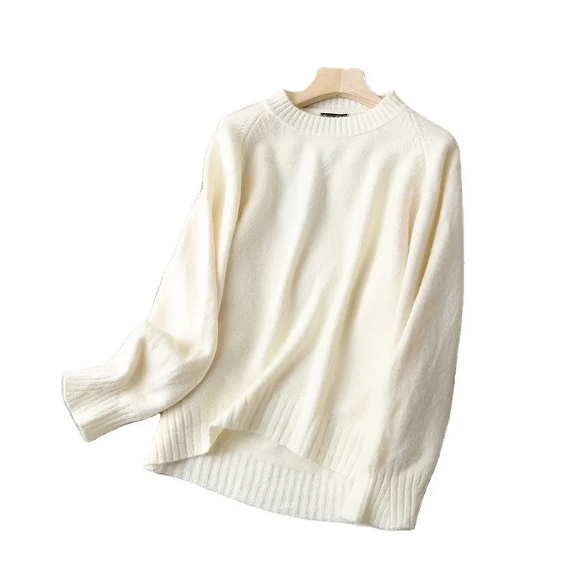 

Sweaters Women Withered England Style Office Lady Fashion Simple Solid Wool Loose Casual O-neck Winter Pull Femme Pullovers Tops