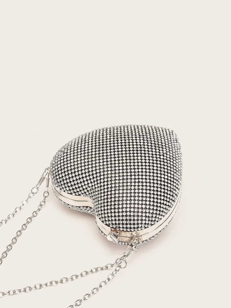 

Fashion Ladies Evening Bag 2021 Luxury Designer Rhinestone Evening Bag Women's Handbag Heart-shaped Chain Clutch Coin Purse