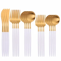 white gold stainless steel cutlery set matte tableware knive fork spoon set dinnerware set kitchen flatware 20pcs eco friendly
