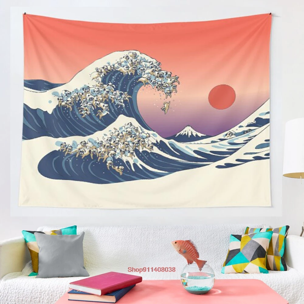 Гобелен с изображением большой волны мопса гобелен мандалой настенный в