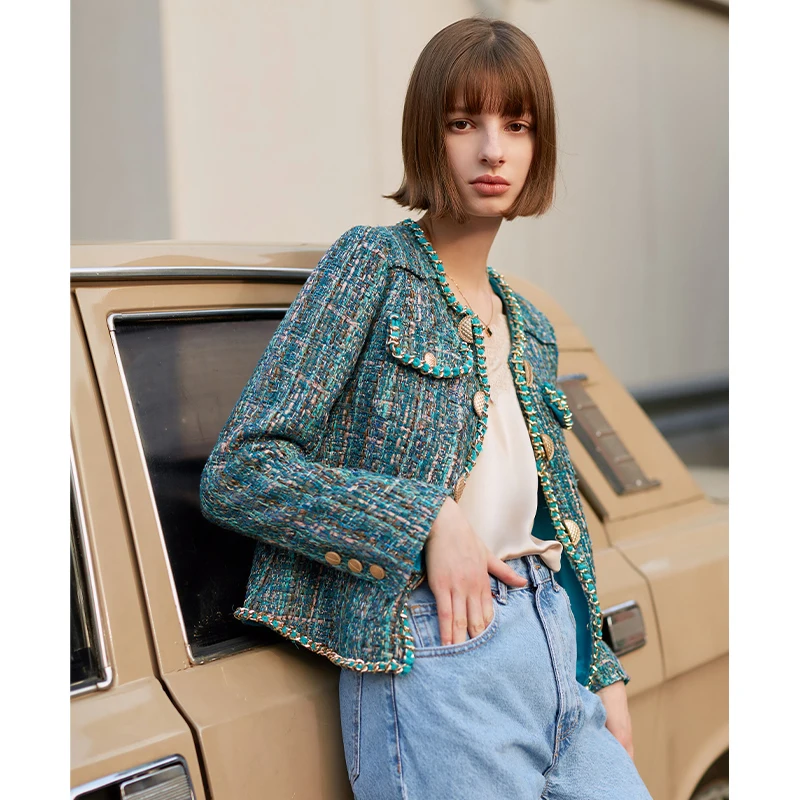 AEL dark green Tweed jacket woman hight quality Double Breasted short Jacket Coat spring autumn new | Женская одежда