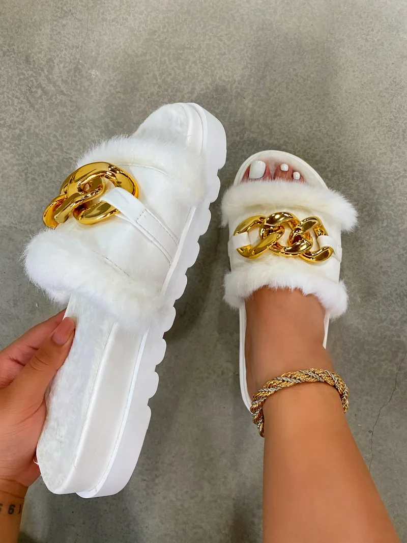 

Women Fluffy Winter Sandal Cross Plush Open Toe Sandal Soft Flat Shoes Warm Faux Fur Slipper Home Female Shoes platform shoes