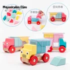 Деревянные Веселые строительные блоки для грузовиков, для малышей, для укладки, для координации рук и глаз, для раннего образования, развивающие игрушки