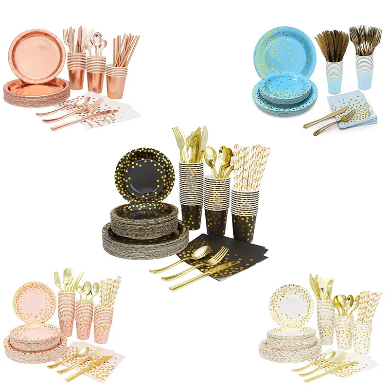 

80 Pcs Disposable Party Dinnerware including Paper Plates, Napkins,Cups, Plastic Forks Knives and Spoons for Birthday party