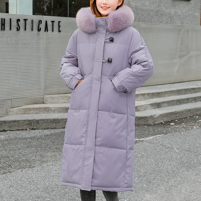 Зимняя женская длинная куртка с меховым воротником новинка 2021 повседневные