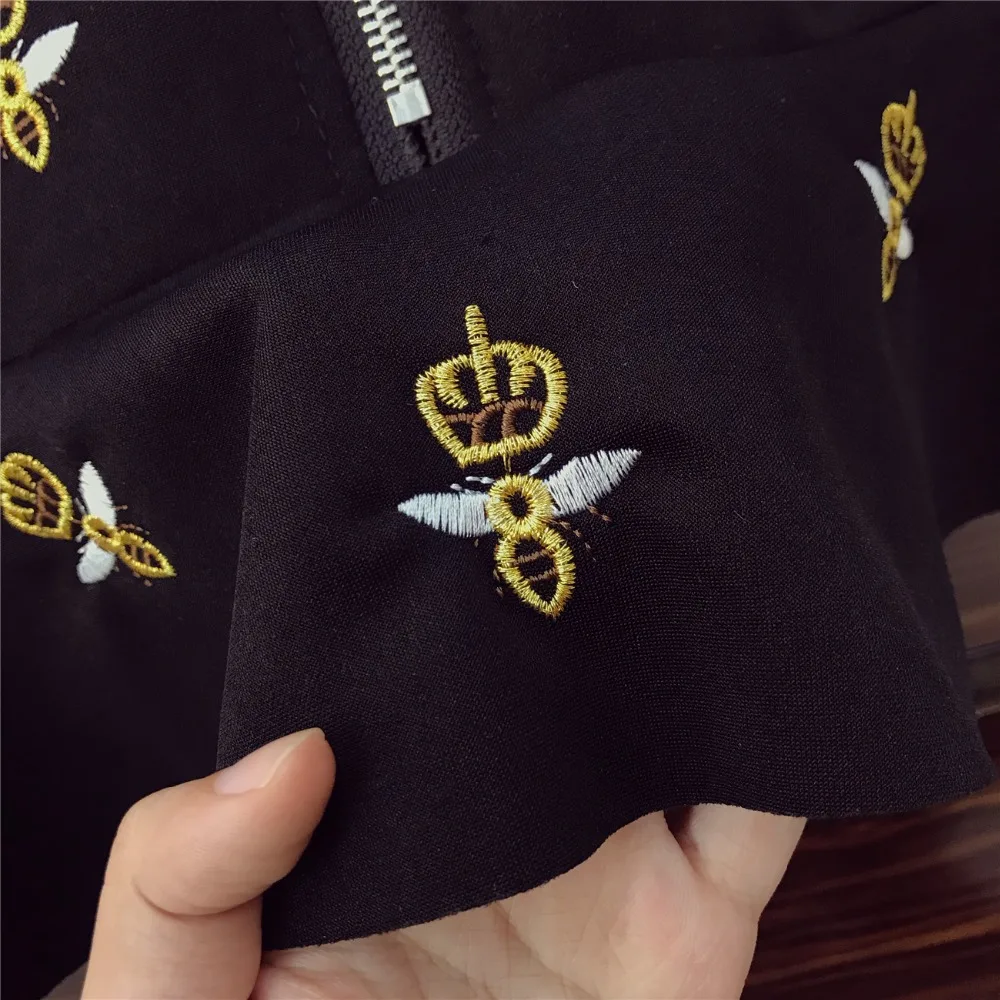 

Amolapha Women Chic V Neck Embroidery Bee Pattern Zipper Full Sleeve Dresses Vestidos