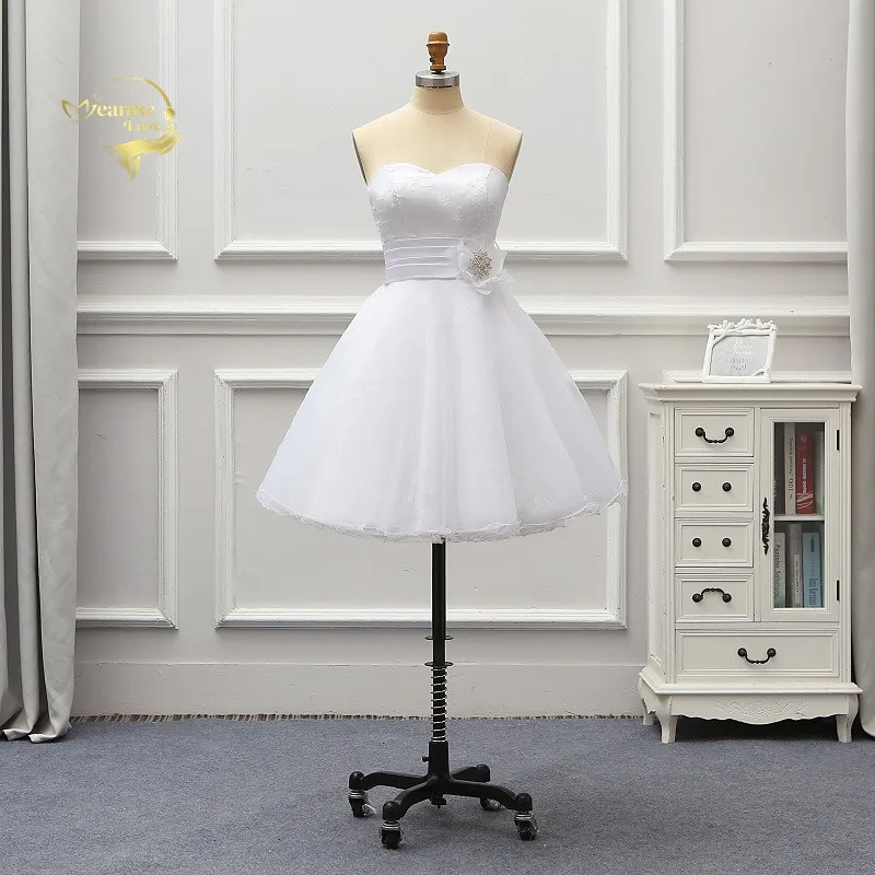 Женское свадебное платье до колен белое короткое Кружевное трапециевидной формы