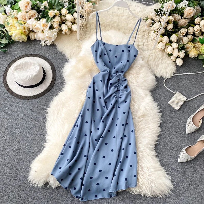 Платье SINGRAIN женское в горошек пляжный Шифоновый Сарафан средней длины на