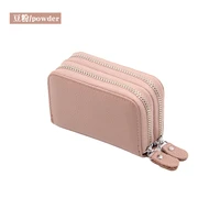 new fashion double zipper cow leather litchi pattern slot bank credit holder business wallet small change card package