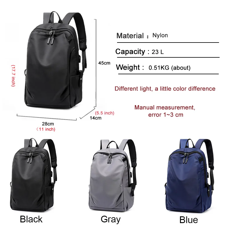 Модный простой Нейлоновый водонепроницаемый мужской рюкзак для ноутбука