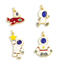 ocesrio enamel cute spaceman pilot pendants for necklace making genuine gold plated copper cz jewelry making supplies pdta570