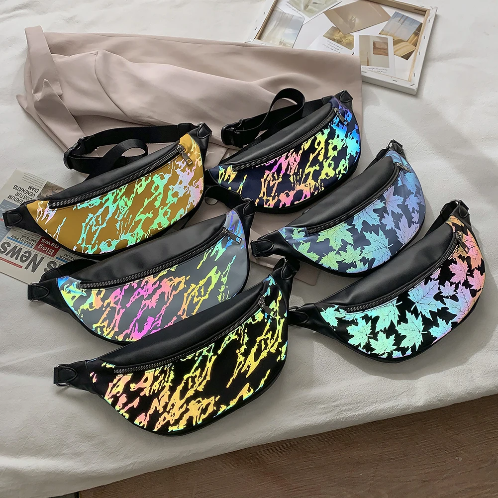 

Unisex PU Shoulder Waist Bag Reflective Hip Hop Crossbody Fanny Chest Belt Totes Fashion Exquisite Shopping Bag