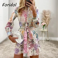 foridol button up vintage dress for women 2021 long sleeve spring autumn retro french style dress short robe femme vestidos