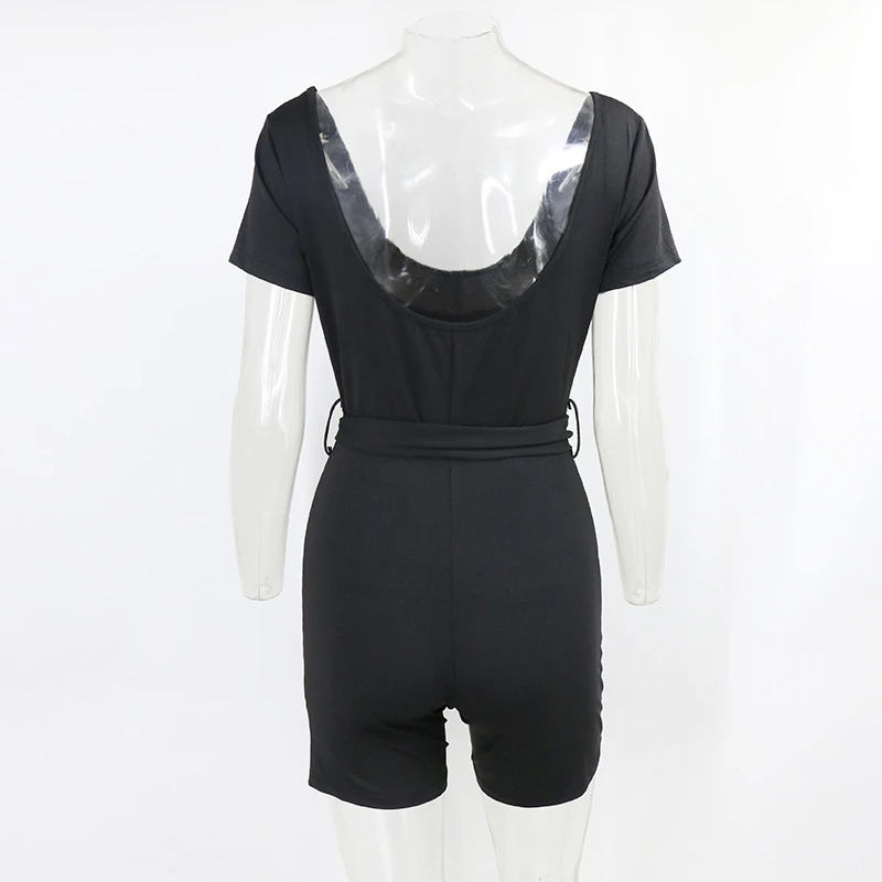 Fuedage Summer Sexy 2020 Women Playsuits Rompers Black Sashes Backless Bodycon Jumpsuits Club Party Suits |