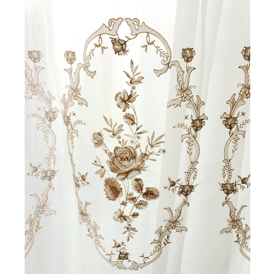 

American Luxury Flower Embroidered Tulle Curtain For Living Room Bedroom Sheer Curtains Window for Kitchen Voile Custom #4