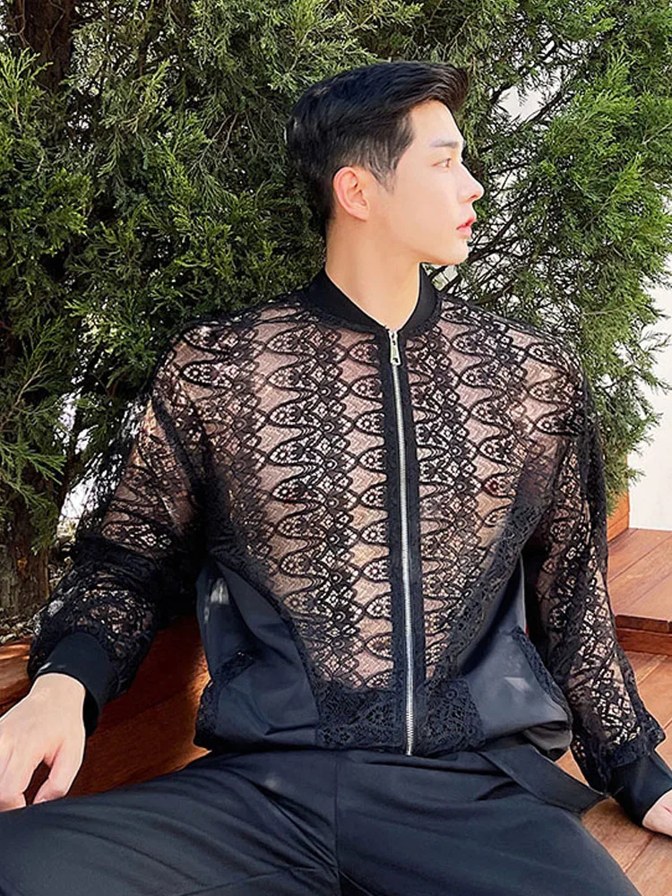 

Куртка мужская Свободная Солнцезащитная с кружевами, модная уличная одежда в Корейском стиле, Повседневная Верхняя одежда с отверстиями, в...