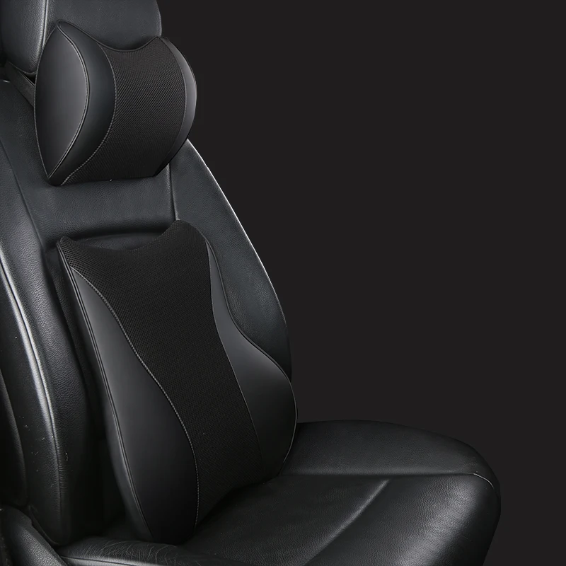 

2018 new car neck pillow and waist car head pillow set cotton memory waist pillow PU vehicle pillow for four seasons