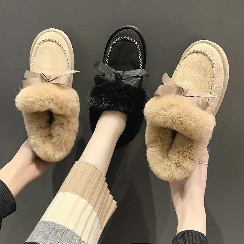 

Shoes Snow Boots For Women Luxury Designer Boots-Women Winter Footwear Round Toe Plush Flat Heel Low Fashion Ladies 2021 Ankle