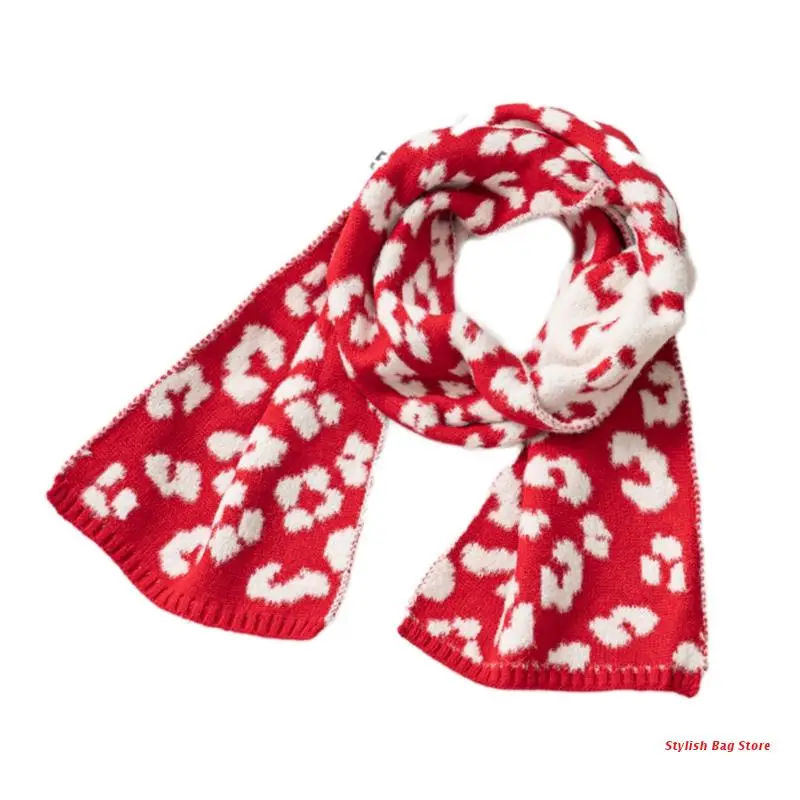 

Kids Boys Girls Winter Warm Knitted Long Scarf Vintage Leopard Neck Wrap Shawl