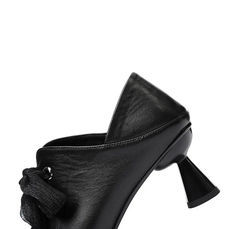 

ALLBITEFO Pleated design natural genuine leather women heels shoes fashion high heels women high heel shoes office work shoes